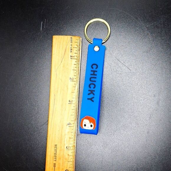 Blue silicone Chucky doll keychain handle horror childs play keyring - Picture 2 of 3